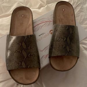 Clarks Unstructured Snake Skin Sandals
